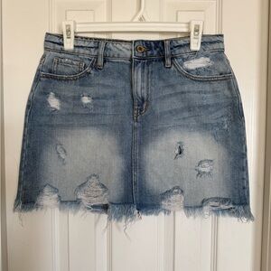 KanCan Light Blue Distressed Denim Mini Skirt